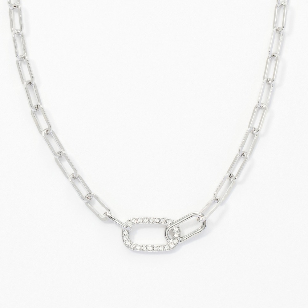 Touchstone Crystal Silver Touch Necklace Paperclip Chain Crystal Link